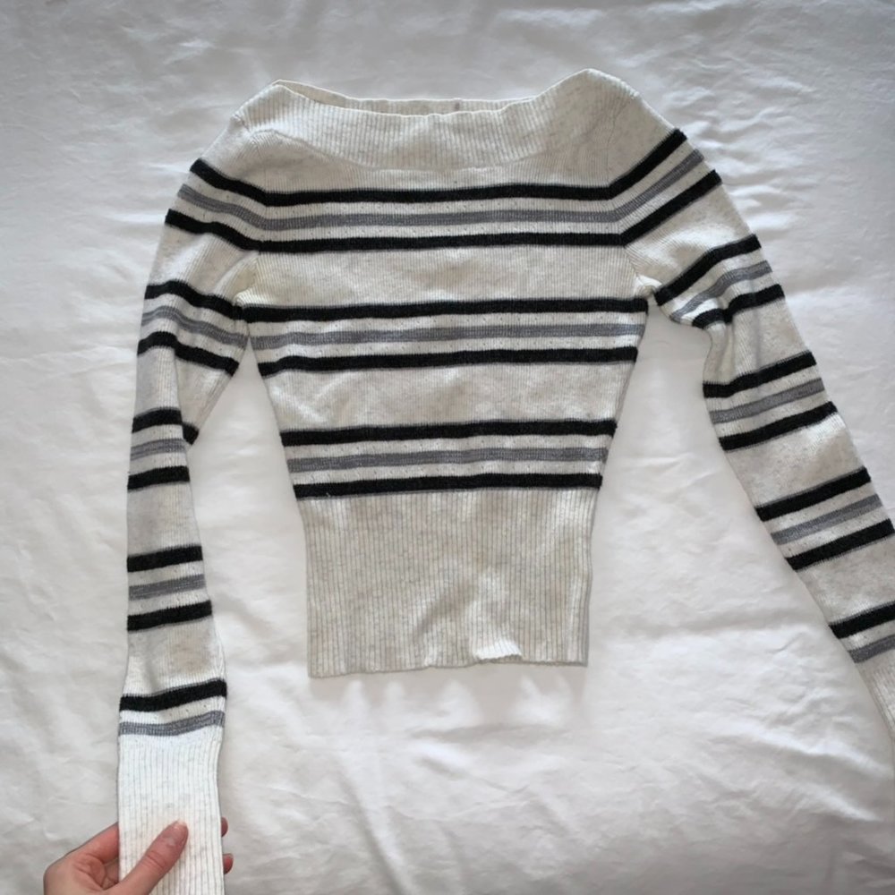 Free People Wide Neck Form Fitting Striped sweater Soooooo flattering